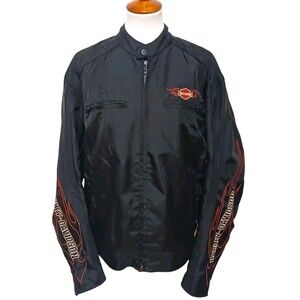 Harley Davidson Motorcycle Jacket Men's Large Black Nylon Lined Logo Spell Out